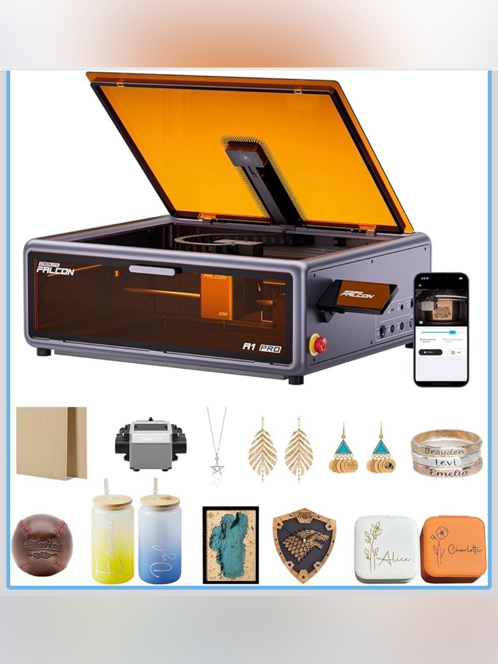 Creality Falcon A1 Pro 20W Laser Engraver, Full Enclosed 180W Output